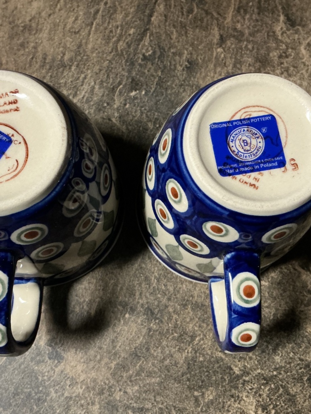 Set of Polish Pottery Peacock Coffee Mugs - New - Picture 5 of 7